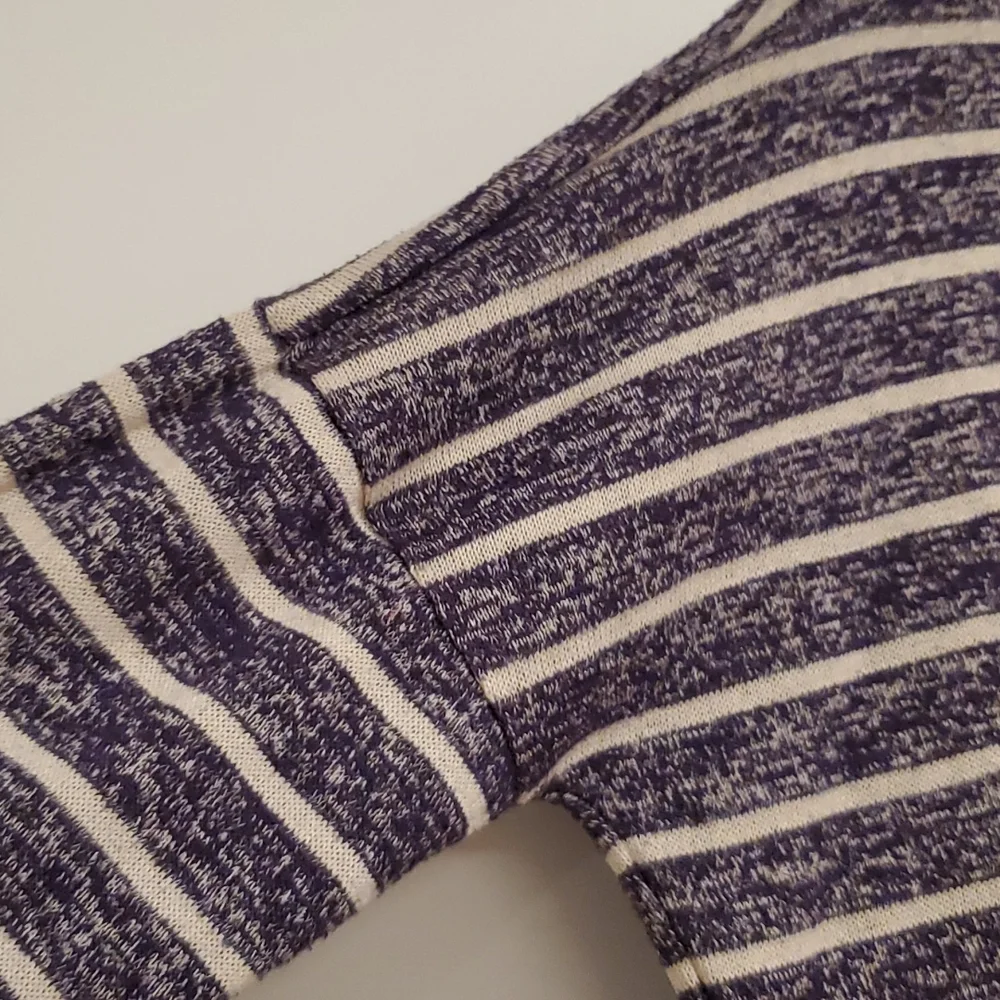 REWIND blue and white stripe 3/4 length sleeve crochet trim top tunic Lrg.